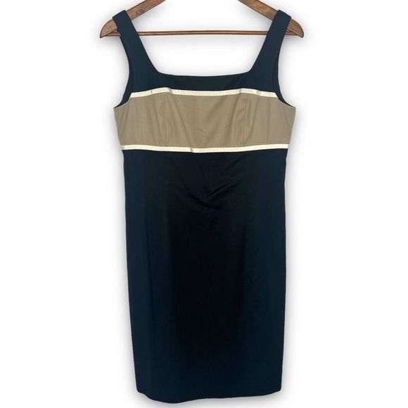 Ann Taylor Women's Black Tan Colorblock Square‎ Neck Tank Bodycon Dress Size 8 - Picture 1 of 14